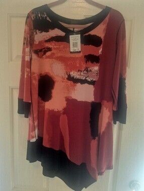 Eva Varro Red and Black Abstract Print Tunic